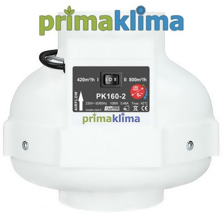 Prima Klima PK Rohrventilator, 800 m³/h, für 160 mm Rohr, inkl. Wandhalterung, Kunststoff 2 Drehzahlen